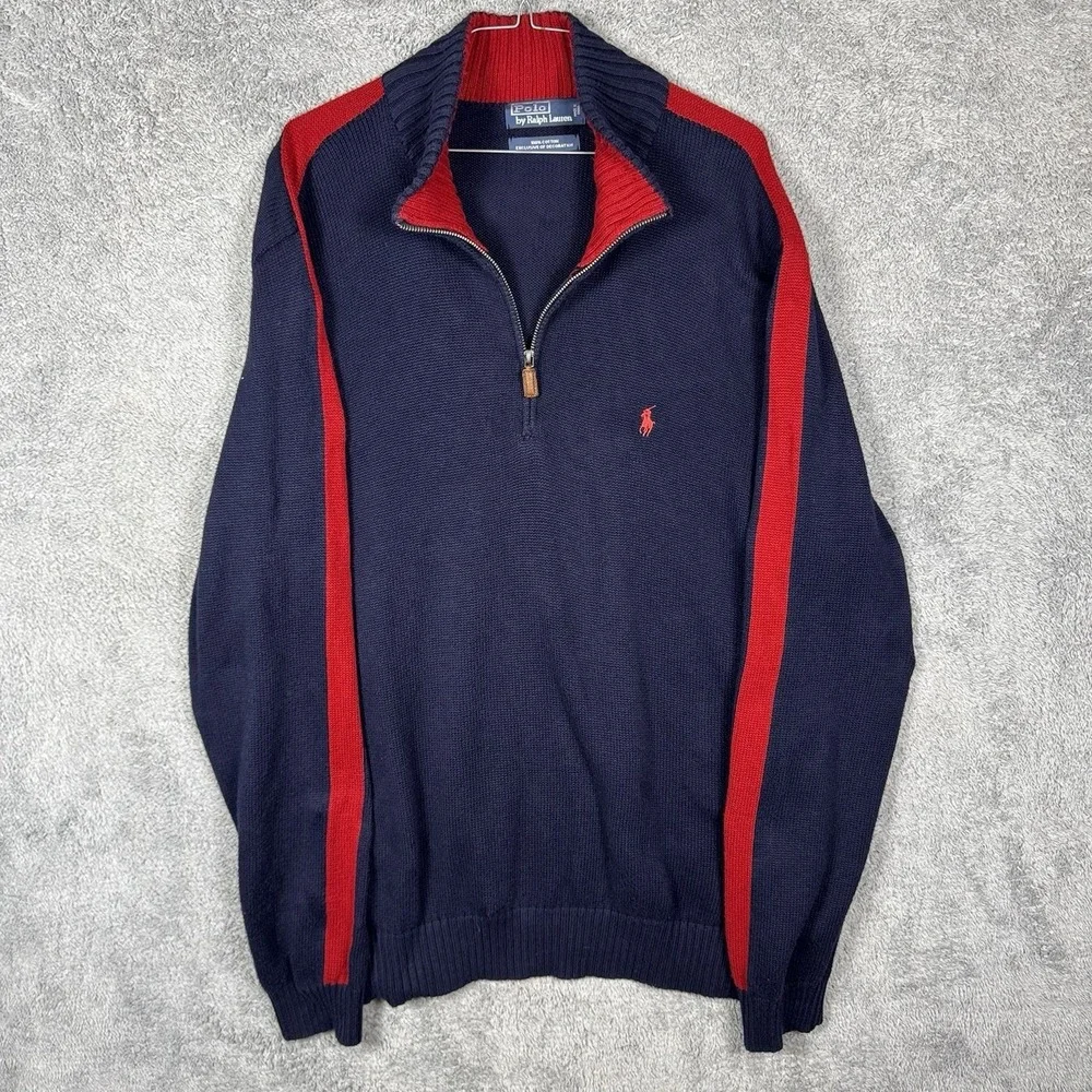 Ralph Lauren Sweater Mens 2XL XXL Vintage Polo Rugby Track Knit Pullover Jumper